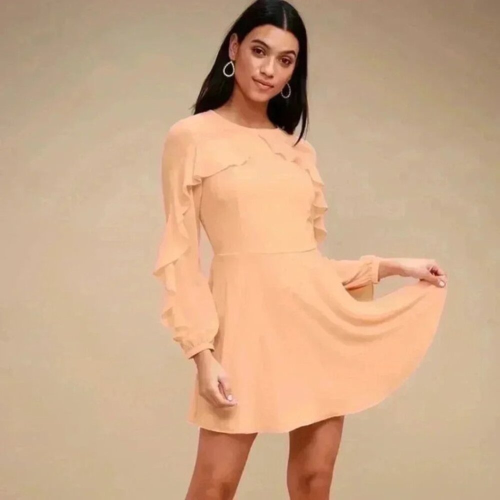 Lulus Doll-Like Ruffle Long Sleeve Skater Dress